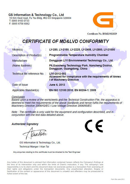 Chine Dongguan Liyi Environmental Technology Co., Ltd. Certifications